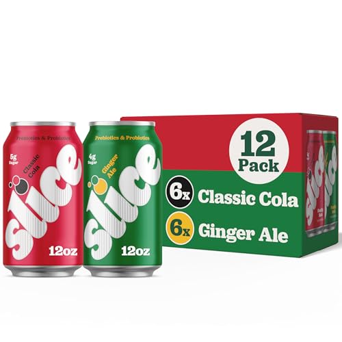 Image of Slice Healthy Soda, Cola & Ginger Ale Variety Pack, Prebiotic & Probiotic Soda Pop, 5g Fiber, 35-40 calories, 12 fl oz 12 Pack (6 of each flavor)