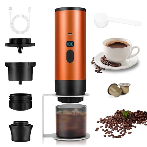 WODHMIEY Portable Capsule Coffee Machine Electric Self-Heating Espresso Maker with Display Rechargeable 7800mAh Compatible with Dolce Gustos Capsules and Ground Coffee for Travel Office Home
