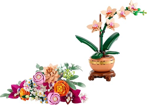 Bundle Decorazioni Floreali - Set con Mini-Orchidea (10343) e Bouquet di Fiori Rosa (10342) per Adulti - Kit di Fiori Artificiali - Decorazioni casa - Regalo di San Valentino Donna e Uomo 10343 - Lego - Immagine 1