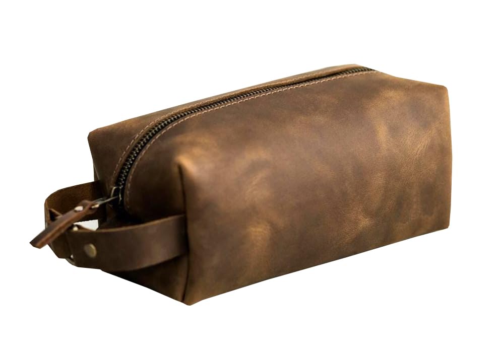 Neceser de piel auténtica para hombre – Kit Dopp organizador de viaje con cierre de cremallera – Bolsa de afeitado y aseo resistente al agua para viajes, gimnasio y viajes de negocios