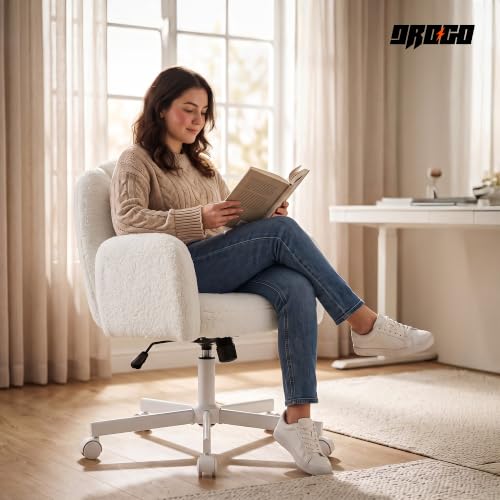 Image of DROGO Petal Boucle Fabric Office Chair for Work & Home | Vanity Desk Chair for Bedroom & Living Room | Computer Chair with 135 Recline & Rocking Function | Heavy Duty Metal Base, 1Yr Warranty (Cream)