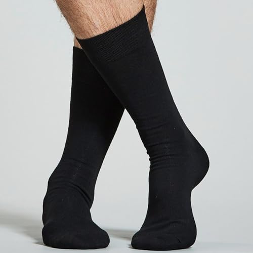 6-Pack Men Dress Socks Lightweight Plain Solid Black Cotton Crew Socks Size 10-133