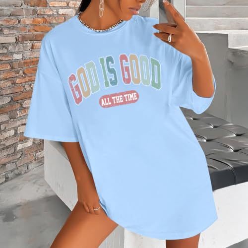 Image of Christian Shirts for Women Oversized God is Good Shirt Religious Jesus Faith Inspirational Tshirt Bible Verse Tee Top