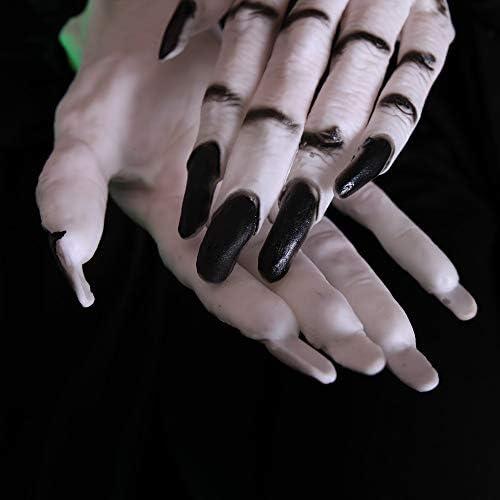 Qchomee Adults Skeleton Gloves Grim Reaper Hands Halloween Black Nails Claws Paws Ghoul Costume Fancy Dress Masquerade Party Props Accessory