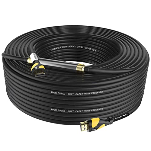 Image of Postta HDMI Cable(100 Feet Yellow) HDMI 2.0V with Built-in Signal Booster-Support 4K,3D,1080P,Ethernet,Audio Return-1 Pack