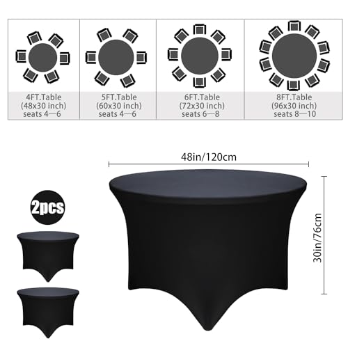 2 Pack Black 48-Inch Diameter x 30-Inch High Round Spandex Tablecloth for 4FT Round Tables|Fitted Stretch Tablecloth with Foot Bag for Party, Wedding, Birthday, Banquet, Vendor Stand by Yoquare - Used condition - Image 2