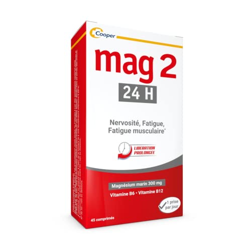 MAG 2 - 24H - Magnésium, vitamine B6 et B12 - Anti-nervosité et anti-fatigue - Complément alimentaire - Programme de 45 jours - 45 comprimés