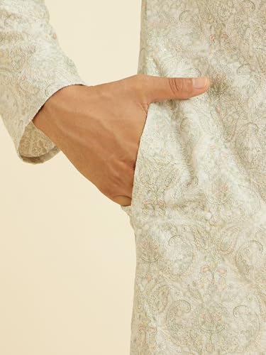 Image of Manyavar Men's Cotton Blend Floral Print & Chikankari Kurta Set (2pcs)