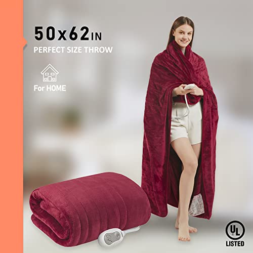 Micro-Plush Heated Blanket With Foot Pocket, Red, 50X62 Inch | Soft Toe Warmers Electric Throw Blankets For Couch | 3 Heat Settings With Auto Shut-Off | 6Ft Power Cord | Washable #TOP2