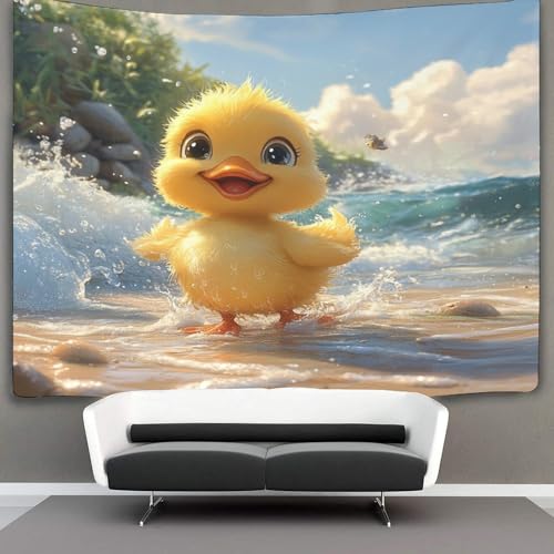 Tapisserie canard jaune 3D pour chambre | Tenture murale déco salon 180x230cm