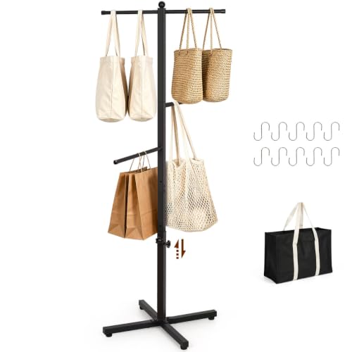 Flenpptly Adjustable Height Shopping Bag Rack, 48-60 Inch, Black