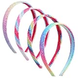 DOPENSPI 4 Stück Glitzer Stirnbänder für Mädchen, Kinder Pailletten Stirnbänder Dünne Haarreifen Bling Regenbogen Haarbänder Glitzer-Stirnband für Karneval Party Geburtstag