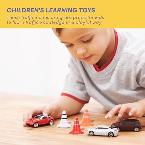 Top Race Small Cones - Bright Orange Red & White - Educational Plastic Toy for Kids - Lightweight & Stable Design - Ideal for Teaching Traffic Knowledge - Giftable -1.6 x 1.2 inch