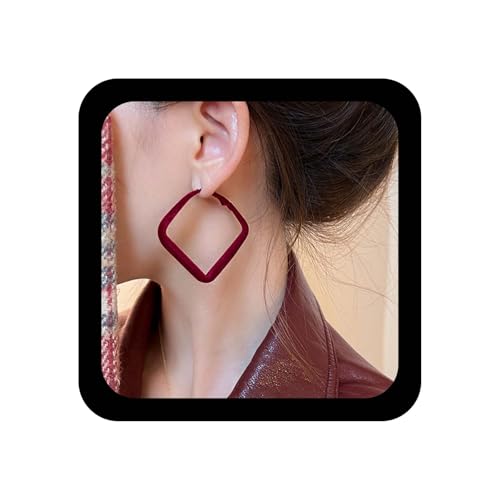 Aneneiceera Boucles et Oreille Vintage En Velours Rouge Carrées Bordeaux Creuses Géométriques Bijoux Pour Femmes