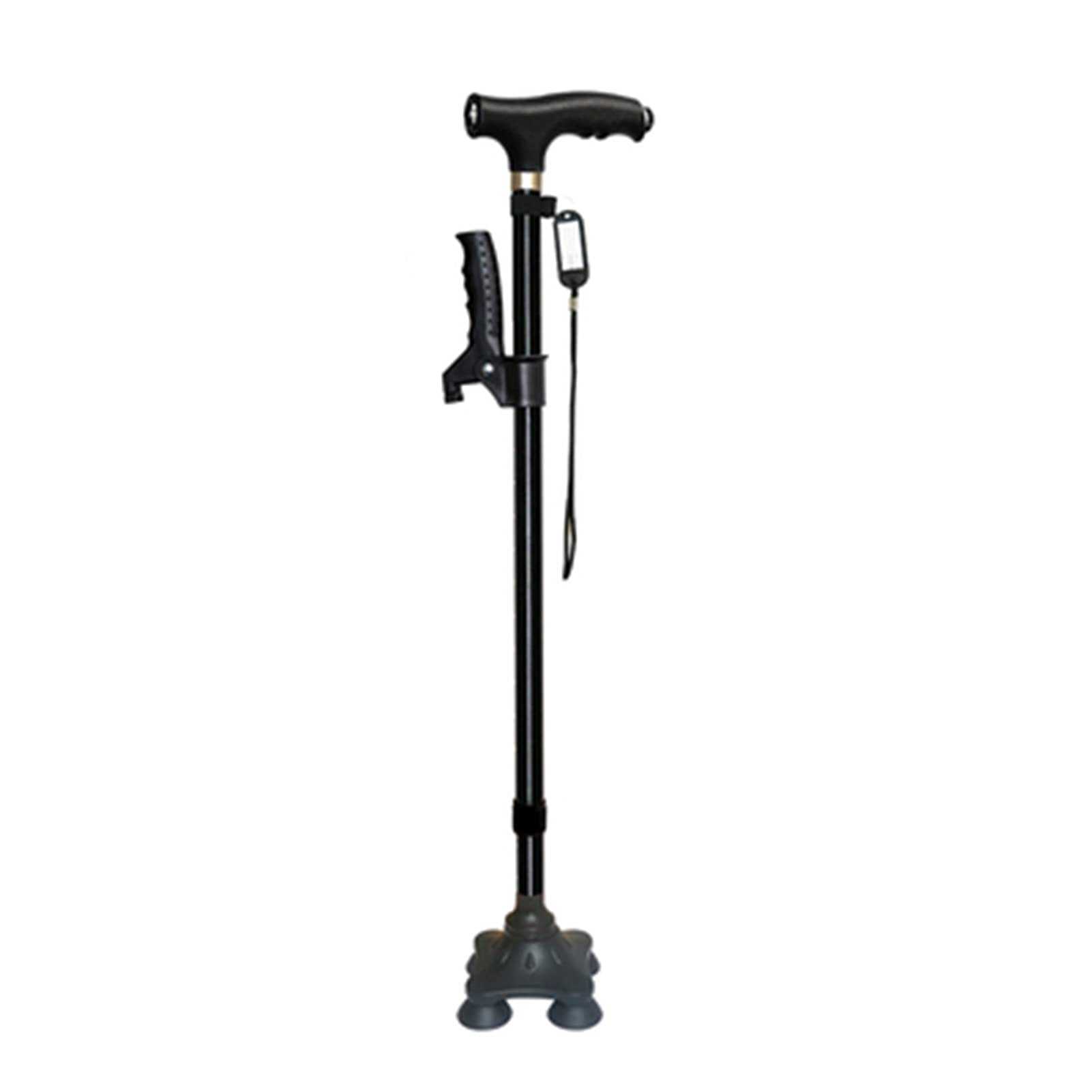 Bastón para Ancianos Bastones multifuncionales de aleación de Aluminio, Bastones de Cuatro Patas, Bastones telescópicos para Ancianos con Luces LED (Color : Negro)