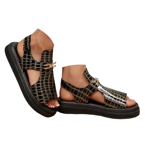 Sandalias de cuña genéricas para mujer verano 2026 – modelo fregona fresca bordada de fondo grueso con apoyo cómodo – Fit Flops negro – ideales para caminar diario y playa, Le Noir, 40 EU