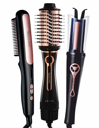 Image of Urban yog Hair Styling Combo|Hot Air Brush,Automatic Hair Curler & Straightening Brush|3-in-1 Dryer,Volumizer,Curler,Straightener|Ceramic Coating,Anti-Scald|Salon Quality at Home,Black,1200 Watts