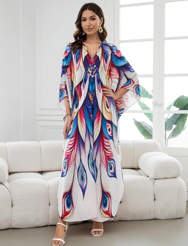 Image of KECVOT Kaftan Dresses for Women Plus Size Batwing Sleeve Caftans Long Bathing Suit Cover Up Maxi Beach Dress Loungewear