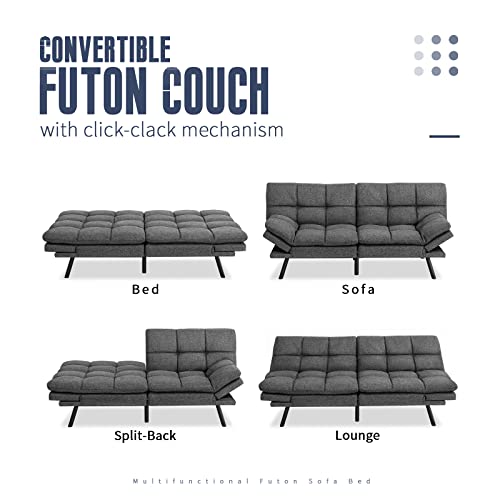 IULULU Sofa Bed, Modern Convertible Futon Sleeper Couch Daybed with Adjustable Armrests for Studio, Apartment, Office, Small Space, Compact Living Room, Grey