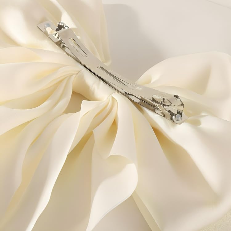 Image of Big Satin Layered Hair Bows for Women Girls 11.5 Inch Barrette Hair Clip Long Back Ribbon Bows French Style Hair Accessories (Cream,BabyPink)