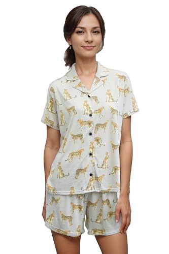 Rösch Pyjama im Leoparden-Druck Herrenhemdstil 100% Baumwolle 1667231 48, 11551