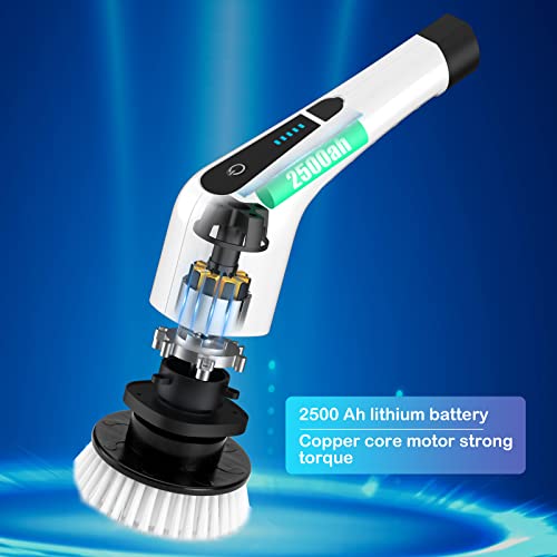 LHPY Electric Spin Scrubber Electric Bathroom Cleaning Brush Upgrade Version with 7 Replacement Brush Heads and Extension Handle, Perfect for Cleaning Walls, Floors, Bathrooms, Kitchens and Cars