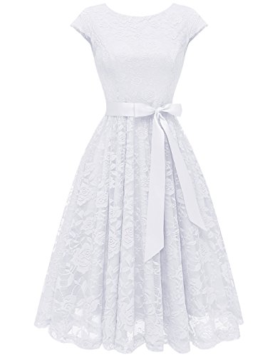BeryLove Women's Floral Lace Short Bridesmaid Dress Cap-Sleeve Wedding Formal Party Dress BLP7016WhiteXL