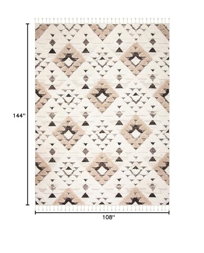 SAFAVIEH Area Rug 9x12 - Moroccan Tassel Shag Collection - Large - Ivory & Brown, Non-Shedding & Easy to Clean, Plush High-Low Texture, Ideal for Living Room, Bedroom, Dining Space (MTS688A)