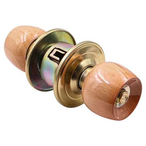 ZONADAH Entrance Beech Wood Ball Knob Set, 60mm Latch, Door Lock for Interior Doors with 3 Keys Locking Mechanism