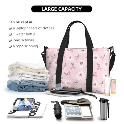 Carry On Duffle Bags Overnight Weekender Bags for Women, Cute Berry Pink Daisy Personal Item Travel Bag, Travel Essentials Sport Gym Bag for Men Women4