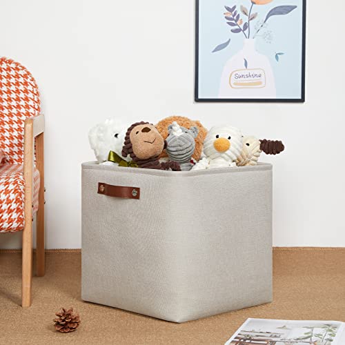 Dullemelo Storage Bins, 4 Pack Of 13X13X13 Decorative Storage Cube Bins Suit Office, Home, Shelves And Closet, Cube Storage Bin With Leather Handle(4 Pack - 13" Beige) #TOP5