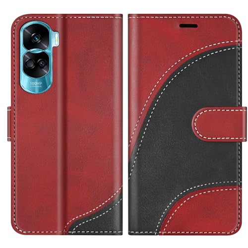 BoxTii Cover per Honor 90 Lite, Custodia in PU Pelle Portafoglio, Magnetica Cover a Libro con Slot per Schede per Honor 90 Lite, Rosso