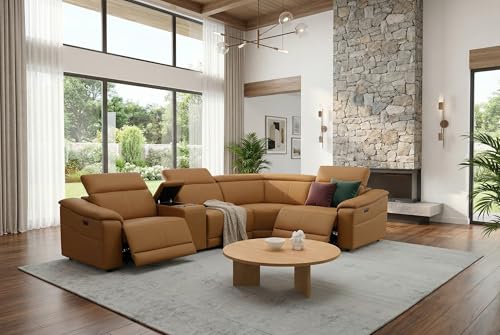 Leather Reclining Sectional Sofa with Cup Holders