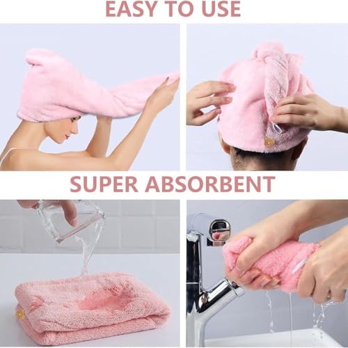 Image of Hair Towel Wrap for Women | Quick Dry Microfiber Hair Turban with Button Loop | Super Absorbent Soft Head Towel | Lightweight Anti-Frizz Hair Wrap
