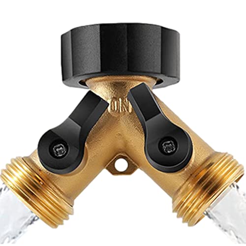 ZCSXK Divisor de manguera de latón de 2 vías, divisor en Y de latón resistente de 2 vías, divisor de grifo, divisor en Y de manguera de jardín, cómodo agarre de goma para riego por goteo, césped
