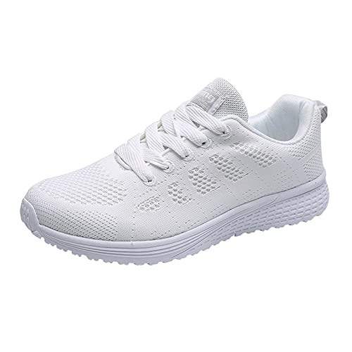 Bowling Women's Shoes-Flying Woven Breathable Mesh Casual Flat Bottom Light Sports Shoes (35, White)