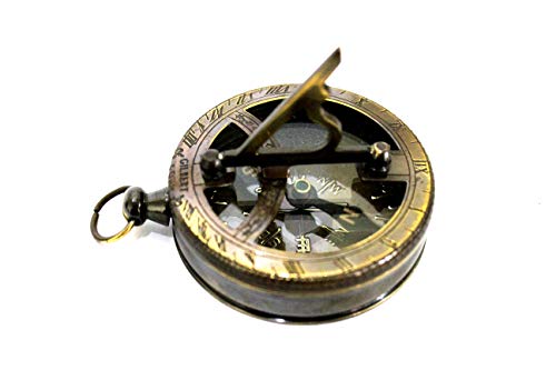Brújula de bolsillo con reloj de sol náutico en latón antiguo miniatura 5