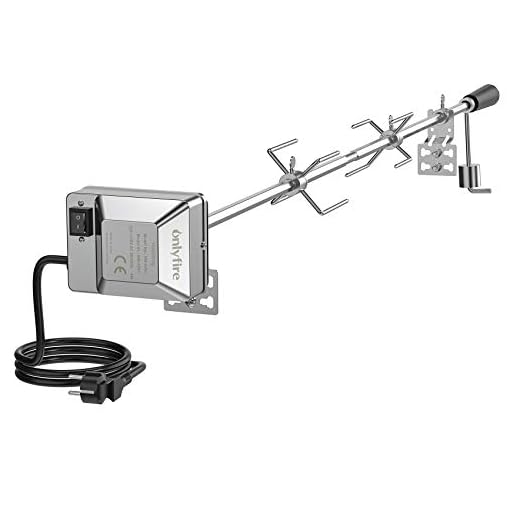 Onlyfire Universale girarrosto per Barbecue, 114cm esagono 12x12mm spiedo, 2X forchetta, Motore in Acciaio Inox, 220 V-240 V(Don't Fit Weber Grill)