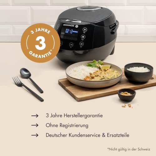 Foto von REISHUNGER Starter Set Digitaler Reiskocher & Dampfgarer Schwarz
