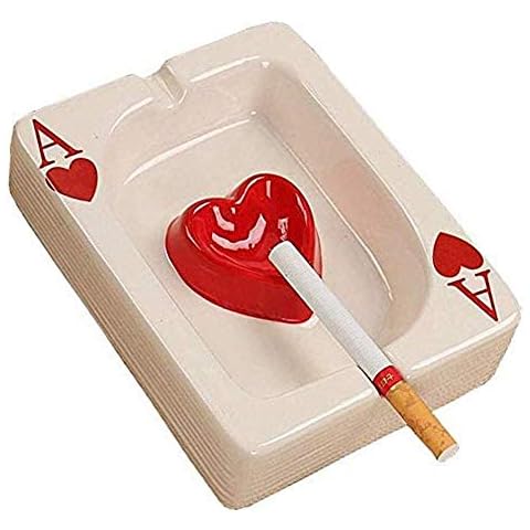 Fashion Poker Style Ceramics Ashtray for Indoor or Outdoor Use Tray for Cigarettes, Cigars and Smoking Home Office Decoration Fancy Gift for Men Women (A) Cover