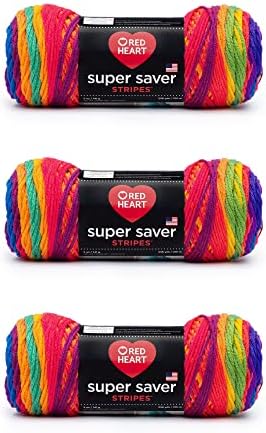 Red Heart Super Saver Yarn, 3 Pack, Favorite Stripe 3 Count