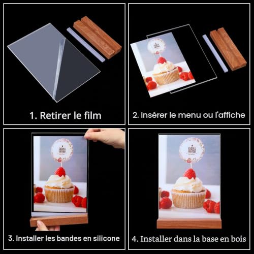 URbantin Présentoirs de Table A4,Lot de 4 T-Base en Bois Support pour Menu – vue 3