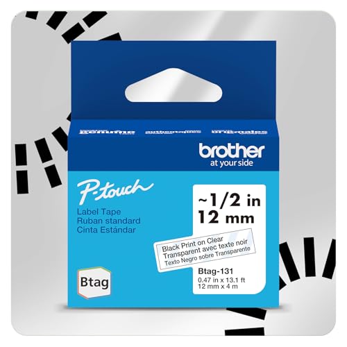Brother ImpressĂŁo preta genuĂna Btag em fita de etiqueta transparente ½" (1,2 cm) x 4 m (4 m)