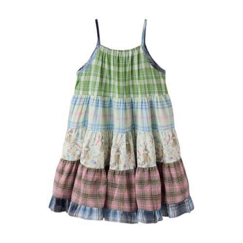 Little Girls Dresses Summer Sleeveless Plaid Rabbit Patchwork Sundress Casual Swing Cami Dress for 1-6 Years2