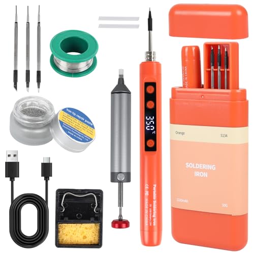 Larlarsa Cordless Soldering Iron Kit, 1100mAh Rechargeable USB-C Soldering Pen with LCD Screen, Portable Battery Powered Solder Iron for Electronics Repair, DIY Projects