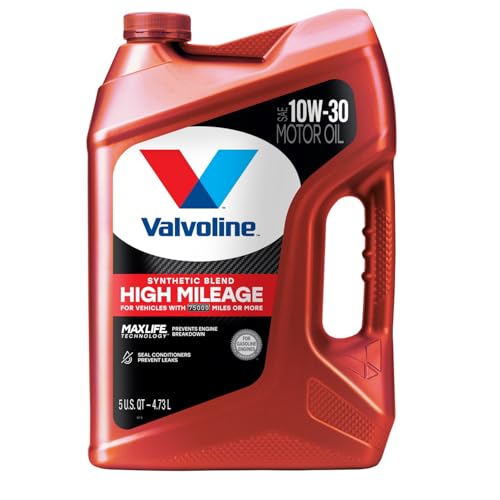 Image of Valvoline High Mileage with MaxLife Technology SAE 10W-30 Synthetic Blend Motor Oil 5 QT, Case of 3 (Packaging May Vary)