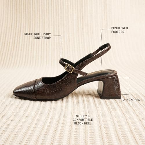 Image of Theater Women Twiggy Mary Jane Block Heel Sandals with Square Toe and Adjustable Buckle Slingback | Cushioned Comfort for Office & Formal Wear