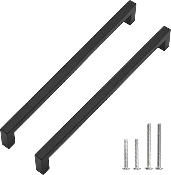 LUXIUR 2 Pack Stainless Steel Kitchen Cabinet & Drawer Handles, Dark Matt Black Handles, Furniture & Door Pull Handles 12 Inches Total Length (288 mm Hole to Hole)-image-36
