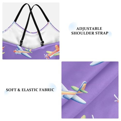 senya Girls Swimsuits One-Piece Swimwear Tie Bathing Suit Beach Summer Round Neck 5-6T Airplane Purple Background Pattern3