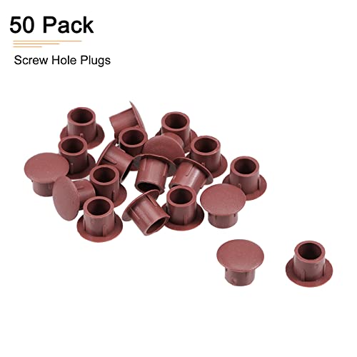 Image of DTGN 8mm x 11mm x 8mm(Dia. x Cap Dia. x H) Screw Hole Plugs - 50Pack - Good for Furniture Cupboard Wardrobe - Plastic Fastener Hole Caps - Brown